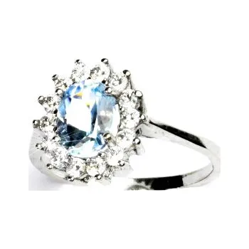 Prsten Zlatý prsten, bílé zlato, Kate, přírodní topaz sky, čiré zirkony, T 1507