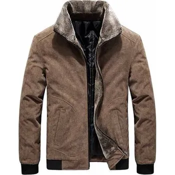 Pánská softshellová bunda Zimní manšestrová bunda slim s kožešinovým límcem Barva: Kávová, Velikost: 3XL