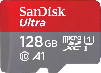paměťová karta SanDisk MicroSDXC Ultra 128 GB Class 10 UHS-I + SD adaptér (SDSQUAB-128G-GN6MA)