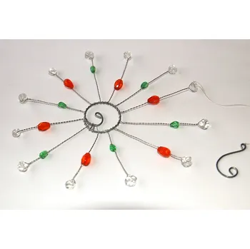 Dekorativní svítidlo JoyKa Drátkované Slunce s barevnými korálky - Oranžová se zelenou, Veselá Světelná harmonie, Hravá energie, Rozsvitťe si, Veselé sluníčko i doma, Jarní polibek 3467 (Česká výroba, co kus - to originál :))