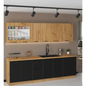 Kuchyňská linka Kuchyňská linka MODENA dub artisan / černý mat, Sestava B, 260 cm