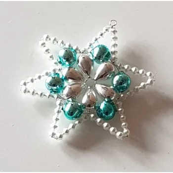 Vánoční ozdoba Vánoční hvězda "HUDEROVKA" - stříbrná/tyrkys (vánoční ozdoby z dutých perlí)