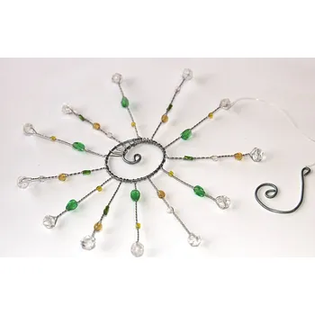 Dekorativní svítidlo JoyKa Drátkované Slunce s barevnými korálky - Oranžová se zelenou, Veselá Světelná harmonie, Hravá energie, Rozsvitťe si, Veselé sluníčko i doma, Jarní polibek 3472 (Česká výroba, co kus - to originál :))