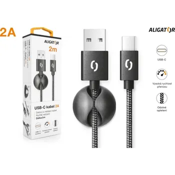 Datový kabel Datový kabel ALIGATOR PREMIUM 2A, USB-C 2m, černá