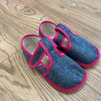 Dívčí obuv Beda barefoot Bačkůrky zúžené (SLIM) - PINK Denim, Boty Beda Velikost: 28