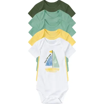 Kojenecký body lupilu® Dětské body s krátkými rukávy BIO, 5 kusů (62/68, zelená/žlutá/bílá)