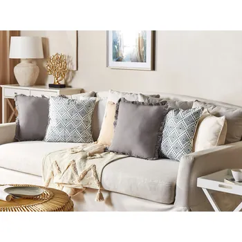 Polštář Dekorativní polštář modrý a bílý bavlna 45 x 45 cm blokový tisk snímatelné potah se zipem orientální design Beliani