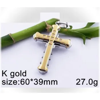 Přívěsek Ocelový přívěsek - 60x39mm - kříž ve zlaté barvě