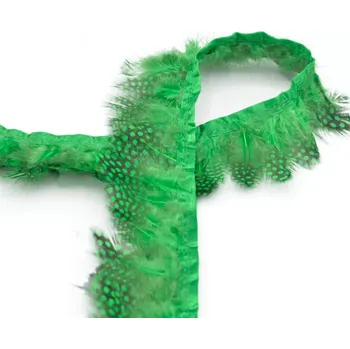 Peří perličky v prýmce, zelené, 60mm