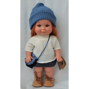 Panenka Betty s modrou kabelkou - dlouhé zrzavé vlasy od firmy Lamagik ze Španělska (španělská panenka - 30 cm)