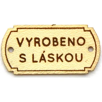 Nášivka N126, Nášivky, VYROBENO S LÁSKOU, EKO kůže světlá, 33x17mm, 1ks