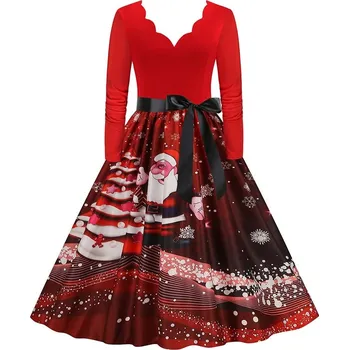 Dámské šaty Šaty se vzorovanou sukni a vlnitým výstřihem Velikost: S, Barva (Varianta): Christmas 008