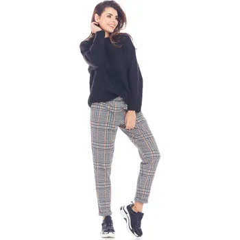 Dámské oblečení Kalhoty s módním kostkovaným vzorem A365 Barva: Tmavě Modrá, Velikost: L