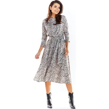 Dámské šaty Dlouhé šaty s potiskem a páskem A313 Barva: Šedá, Velikost: M