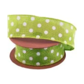 Stuha Jutová stuha s puntíkem, sv. zelená, 4cm x 6,4m/bal.