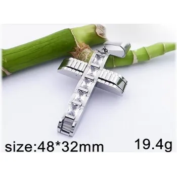 Přívěsek Kříž zdobený kameny - 48x32mm - ocelový přívěsek