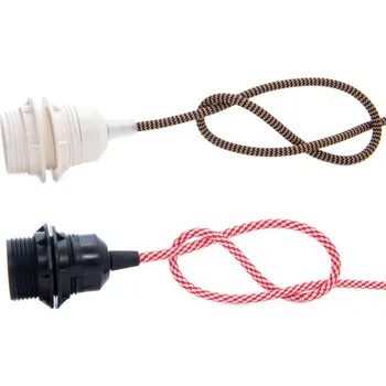 Objímka na žárovku Objímka E27 plastová Bílá nebo Černá + 2x kroužek s textilním kabelem dle výběru