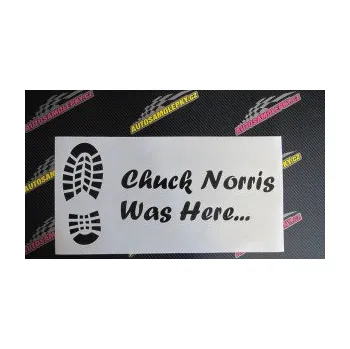 Samolepící dekorace SAMOLEPKA Chuck Norris was here nápis s otiskem boty (10 - červená) NA AUTO, NÁLEPKA, FÓLIE, POLEP, TUNING, VLASTNÍ TEXT, TISK, AUTOSAMOLEPKY.cz, POLEPY, OBRÁZEK, LOGO, SAMOLEPKY