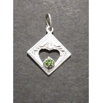 Přívěsek Kosočtverec se srdíčkem a zelenou tečkou - přívěsek ze stříbra