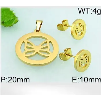 Souprava šperků Ocelový set motýl v kruhu - přívěsek a náušnice