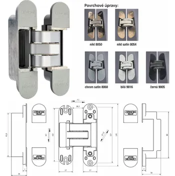 pant ESTETIC 27 - Skrýté závěsy s krytkami pro bezfalcové dveře (nikl satin 8054 / 1ks)