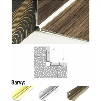 Zábradlí Schodová hrana vnitřní 27 x 27 mm na vruty pro vinyl. podlahy tl. 5 mm (délka 250 cm / stříbrná / 1ks)