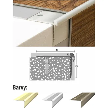 Zábradlí Schodová hrana 40 x 26 mm vnější na vruty pro vinyl. podlahy tl. 3 mm (délka 250 cm / ocelový vzhled matný / 1ks)