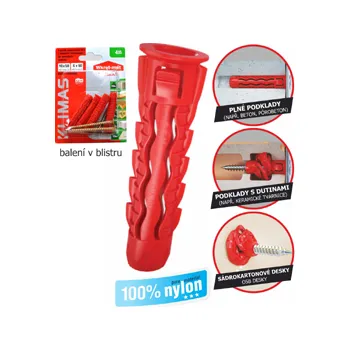 Hmoždinka BSFXP - hmoždinky s vrutem pro všechny podklady v blistru (8 x 40 mm s vrutem PZ 5 x 50 / blistr 8 ks / 1blistr)