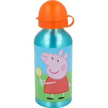 Láhev Hliníková láhev na pití Prasátko Pepa 400 ml - oranžová/modrá