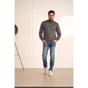 Pánský svetr Pánský merino rolák Barva: Šedá, Velikost: 56, Střih: REGULAR FIT