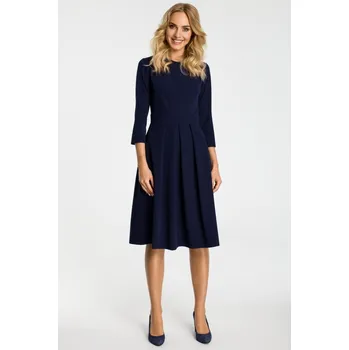 Dámské šaty Elegantní Šaty s plisováním vpředu MOE M335 Barva: Tmavě Modrá, Velikost: S
