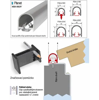 Stavební profil Ochranný krycí profil FSA 8100 (U-Clip) (F-8111-20 / U20-CLIP / 7 klipů / elox stř. / 1755 mm / 1ks)