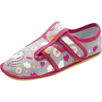 Dívčí bačkory Bačkůrky balerínky Raweks BAREFOOT Zuzia 12B šedé s jednorožcem velikost: 29