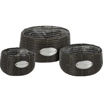 Keramický dřez PROGARDEN Květináč proutěný sada 3 ks FLOWERS GARDEN 29 / 25 / 19 cm antracit KO-430000650