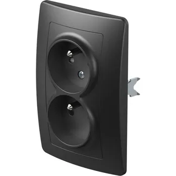 Elektrická zásuvka VE46NBKS-U Zásuvka CZ/FR dvojnásobná 2P+E 16A 250V~ NB KS, lesklá černá, TEM