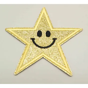 Vánoce Nažehlovací záplata - třpytivá hvězda - žluté zlato - rozměr 8,5 cm x 8,5 cm