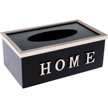 Úložný box Dřevěný box na kapesníky HOME, 27 x 10,5 x 16 cm, černá