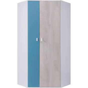 Šatní skříň Meblar Rohová šatní skříň Planet PL2 Barva: bílý lux + dvířka dub + mořská