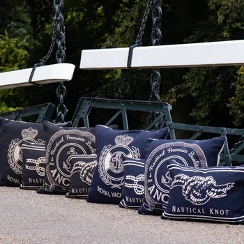 Dekorativní polštářek Béžovo-modrý gobelínový polštář s uzlem Nautical knot - 45*15*30cm