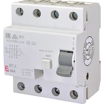 Proudový chránič 002063545 EFI-4 A 80/0,1 Proudový chránič 4P, 80A, 100mA, 10kA, typ: A, ETI
