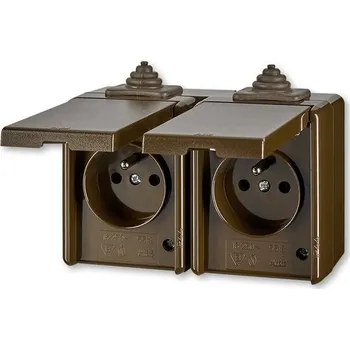 Stavebniny 5598-2069 H Zásuvka Praktik dvojnásobná IP 44, s přepěťovou ochranou, s víčkem, hnědá, ABB