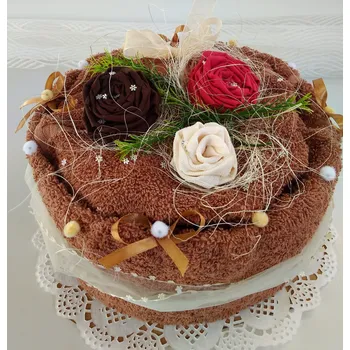 Veratex Textilní dort hnědý růžičky