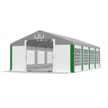Zahradní stan Párty stan 4x10x2m střecha PVC 620g/m2 boky PVC 620g/m2 konstrukce LÉTO PLUS Šedá Bílá Zelená