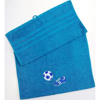 Ručník Ručník s výšivkou fotbalové kopačky a míče 50x100 azurově modrá