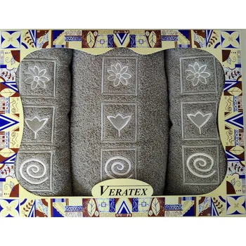 Luxusní dárkový vyšívaný froté set 1 osuška 2 ručníky (šedá)