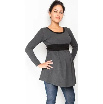 Bemaamaa Be MaaMaa Těhotenské, kojící triko/halenka dlouhý rukáv Siena 1601- grafitové 2025 Velikost: XS, Barva: šedá