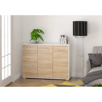 Komoda Eoshop Komoda Brida 01 4S2D, Bílá / Dub Sonoma