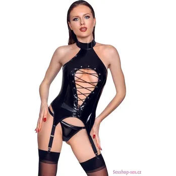 Lakovaný top se šněrováním a podvazkovými pásky (Black Level), M