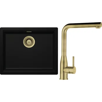 Granitový dřez Set Schock S28-18 (dřez Kiruna N-100L Night + baterie Keto.120 White Gold + komponenty White Gold)