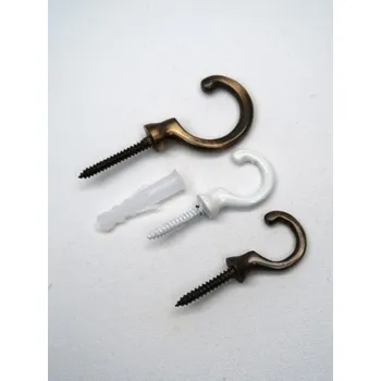 Uchycení záclony a závěsu Háček na zeď s vrutem, Varianta malý staro-mosaz